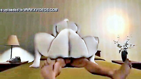 Pale-skinned woman with massive ass bent over in hotel robot sex scene