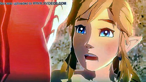 Surprised blonde elf girl with blue eyes and pointed ears opens mouth wide in sexy Zelda video game cosplay