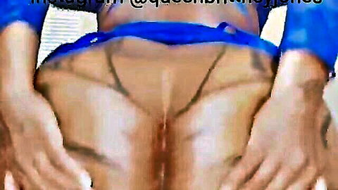 Brittney Jones spreads ebony ass in blue thong for anal play