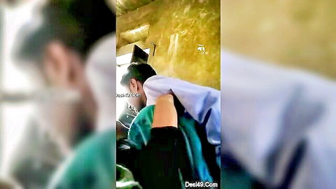 Desi village girl in green top and dupatta helping guy intimately