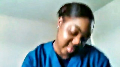 Ebony babe in nurse scrubs giving dad a teasing handjob
