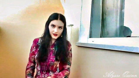 Seductive Indian Desi Bhabi in floral dress, teasing gaze