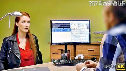 Isabella Lui as curvaceous redhead in sensual business loan scene