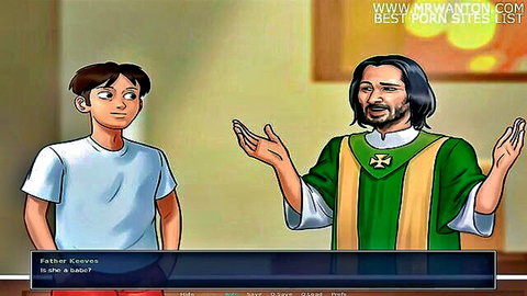 Animated young man confessing to priest in Summer Time Saga pt 64 scene