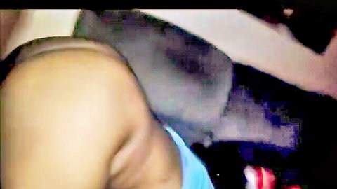 Curvy ebony neighbor's wife in blue tank top on couch, amateur tease