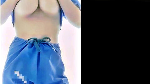 Sexy nurse unbuttons scrubs top exposing huge bare natural tits