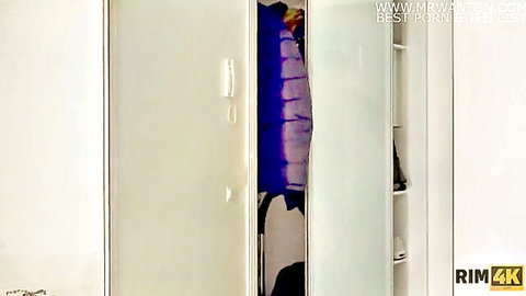 Sensual rimming tease near open wardrobe in Rim4K dream scene