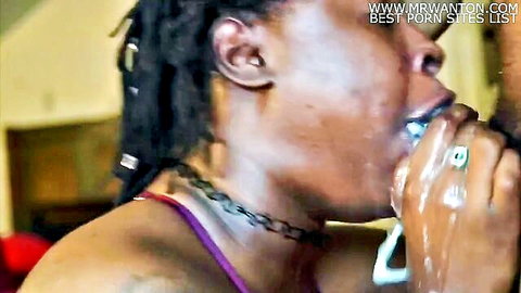 CocoNasty ebony beauty in messy facial cumshot close-up