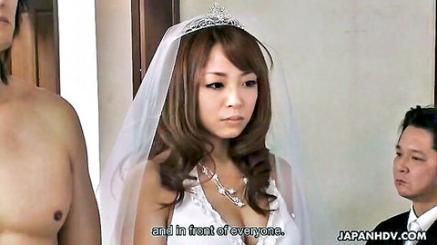 Japanese bride in wedding dress forced to suck cock publicly JAV
