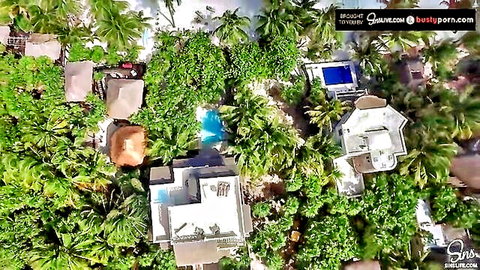 Aerial view of tropical villa paradise for Sins Life MFFF foursome with Johnny Sins, Kissa Sins, Morgan Lee, Veronica Rodriguez