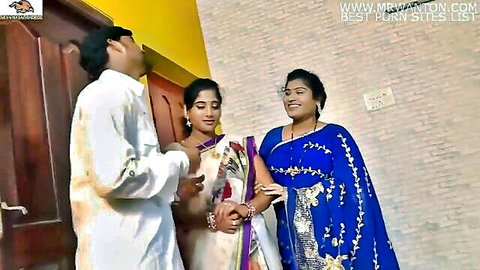 Desi Telugu sisters Pavitra and Bargavi in sarees with old boss