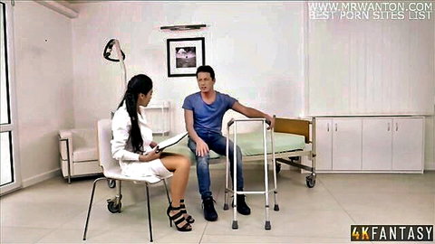 Thai beauty Poopea Pons as sexy nurse with patient in clinic