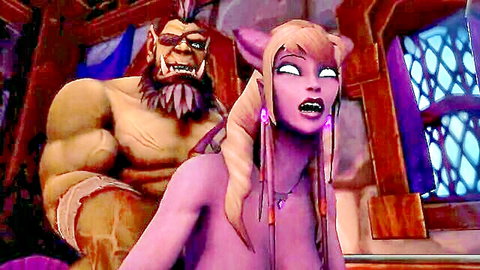 Muscular orc ravishing busty elf girl in fantasy doggy style