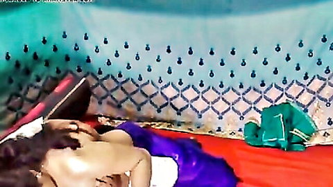 Indian wife in purple dress fucked by husband's friend, amateur cuckold scene