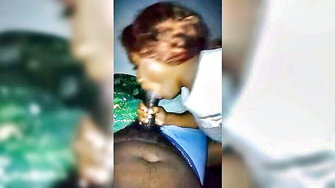 Curvy ebony woman giving intense blowjob to dark-skinned man