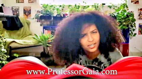 Professor Gaia ebony beauty with big curly hair in gray top, A Tribute to a King