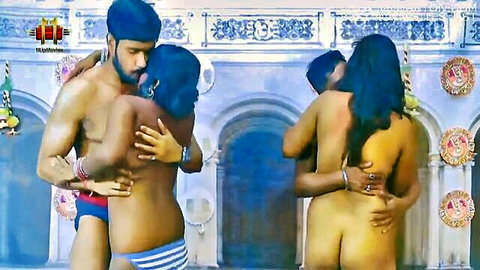 Bangali wives in steamy group foreplay with nude embraces