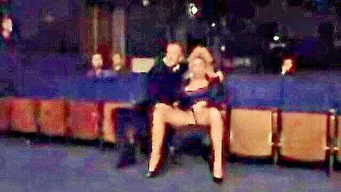 Blonde Italian woman rides man in cinema during bushy dogging session