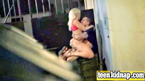 Blonde teen tied and banged outdoors in dark alley