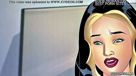 Shocked cartoon blonde hijabi with wide green eyes and open red lips o-face