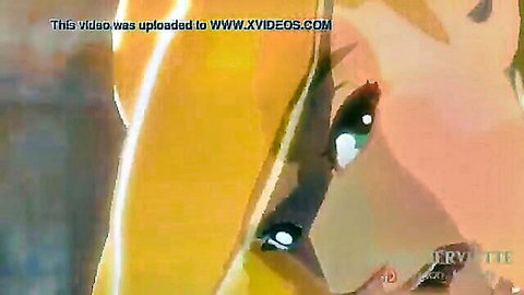 Seductive blonde 3D hentai babe with big blue eyes and glossy plump lips staring hungrily