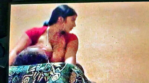 Brunette Indian woman with big tits exposed rides man cowgirl style nipple to mouth
