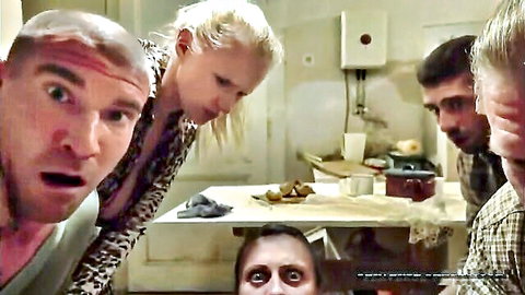 Shocked blonde and men in perverse family group scene thumbnail