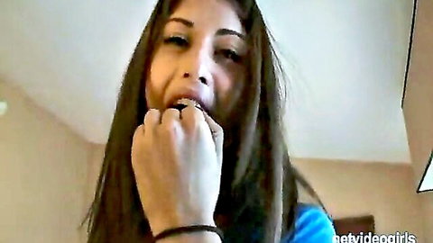 Merissa in Net Video Girls calendar try-out, teasing with fingers in mouth