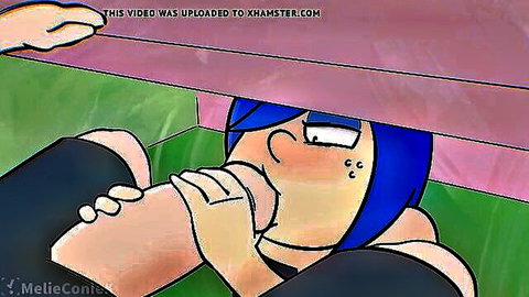 Animated blue-haired hentai girl giving intense blowjob