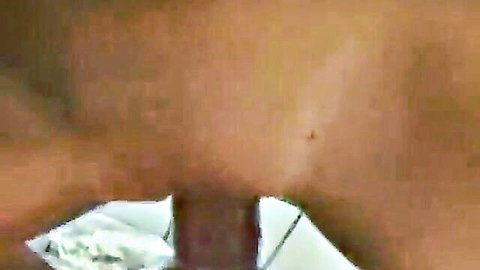 POV closeup of shaved pussy spread by fingers with cum dripping from hard cock
