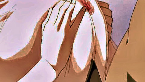 Hentai anime girl with large breasts groped by hand in explicit scene