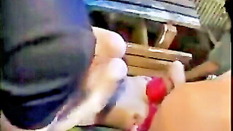 Blonde woman gagged and gangbanged by gangsters outdoors in parody