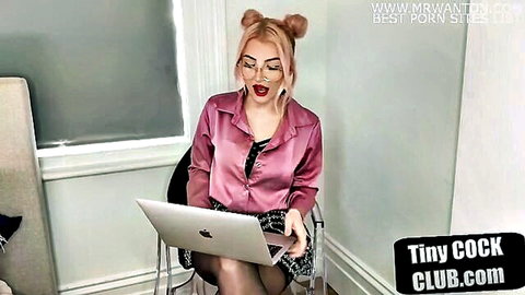 British mistress with pink pigtails rates tiny dicks on webcam