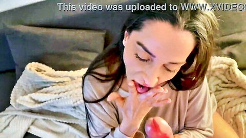 Penelope Slut seductively holds red apple after breakfast tease