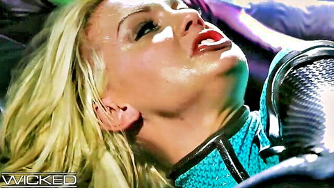 Kenzie Taylor as Captain Marvel in steamy Skrull encounter, blonde bombshell in tight costume