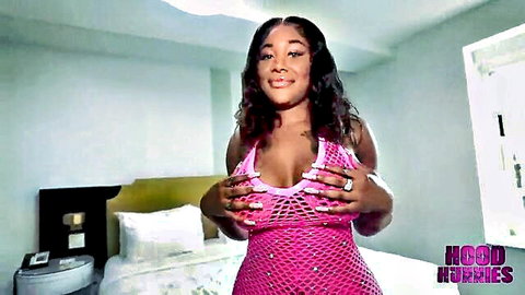 Jordyn Falls teases in revealing pink mesh dress, big tits and curves