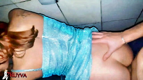Redhead in sparkly blue dress exposes big ass, groped at party no panties