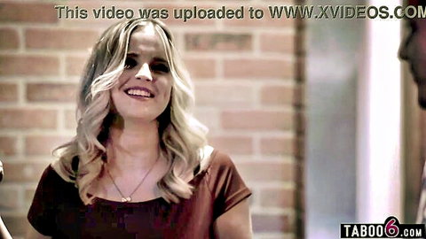 Smiling blonde babe in tight top teases for taboo rough fuck session