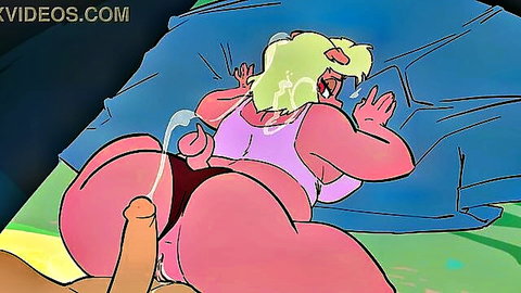 Animated curvy pink-skinned blonde in doggy style, big ass penetrated vaginally