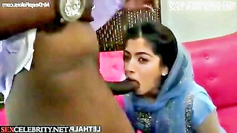 Rashmika Mandanna in hijab giving blowjob to black man