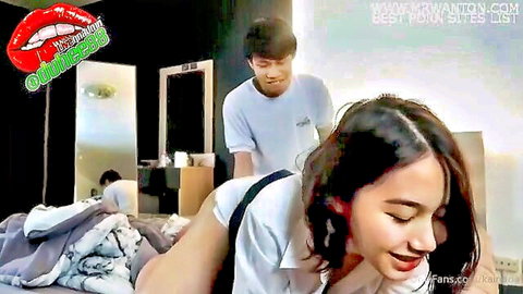 Shy Asian TikTok star in white shirt bent over for doggy style sex