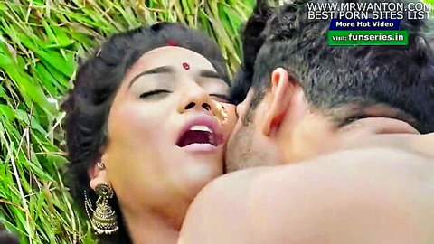Sexy Indian babe with bindi moans ecstatically as man kisses her neck passionately outdoors
