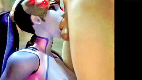 3D animated Widowmaker giving intense oral to veiny cock