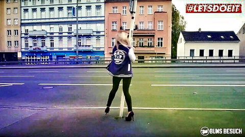 Kylie Kay seduces in varsity jacket and leggings on street - Bums Besuch amateur tease