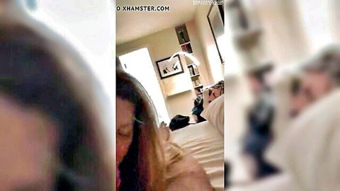Blurry hotwife shared in bed with lover, brunette woman nude