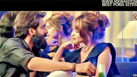 Intimate close-up of Indian couple in lockdown girlfriend scene, woman in black dress touching man