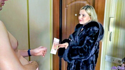 Letty Black in fur coat takes money from naked ex for anal fuck