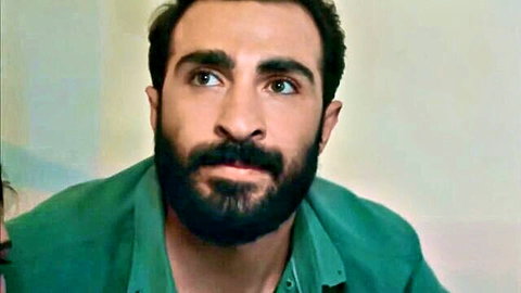Intense Turkish man in green shirt, BDSM gagged scene preview
