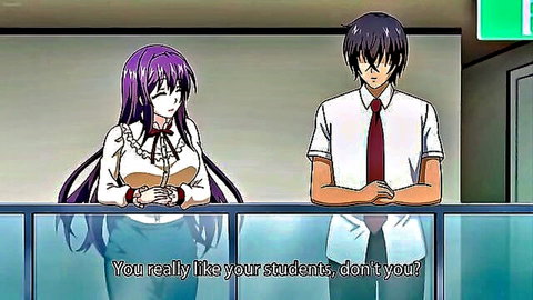 Busty purple-haired hentai teacher flirts with student in Mesu Kyoushi 4