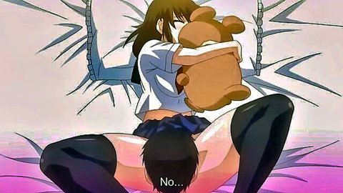 Hentai schoolgirl in uniform straddles guy holding teddy bear